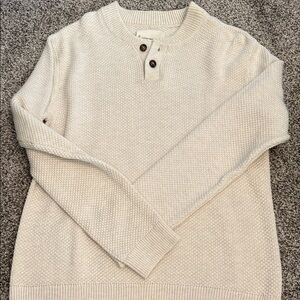Lucky Brand Men's Cream Henley Knit Sweater - Classic Button Neck